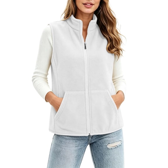 Polar Fleece Vest for Women Stand Collar Full Zip Lightweight Warm Winter Outerwear with Pockets