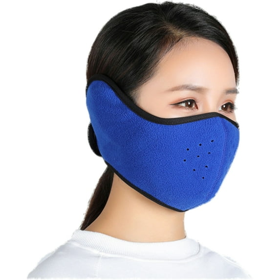 Polar Fleece Winter Face Mask for Men Women Fleece Windproof Half Face Mask with Earflap for Outdoor Sport Blue Color