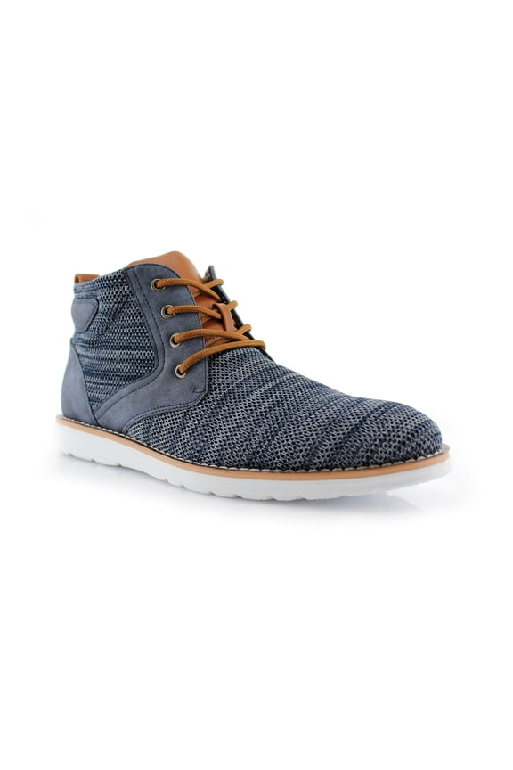 Bohort MPX506060 Mens Memory Foam Mid-Top Sneaker Knitted Perforated Two-Tone Casual Chukka Boots, in Blue, Men's Size 13