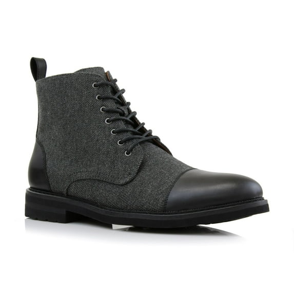 Polar Fox Brooke MPX806061 Woolen and Synthetic Leather Lace-up Fashion Chukka Boots with Zipper Closure, in Black & Wool, Men's Size 10.5
