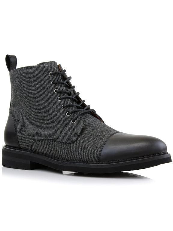Polar Fox Brooke MPX806061 Woolen and Synthetic Leather Lace-up Fashion Dress Boots with Zipper Closure, Black, Size 6.5