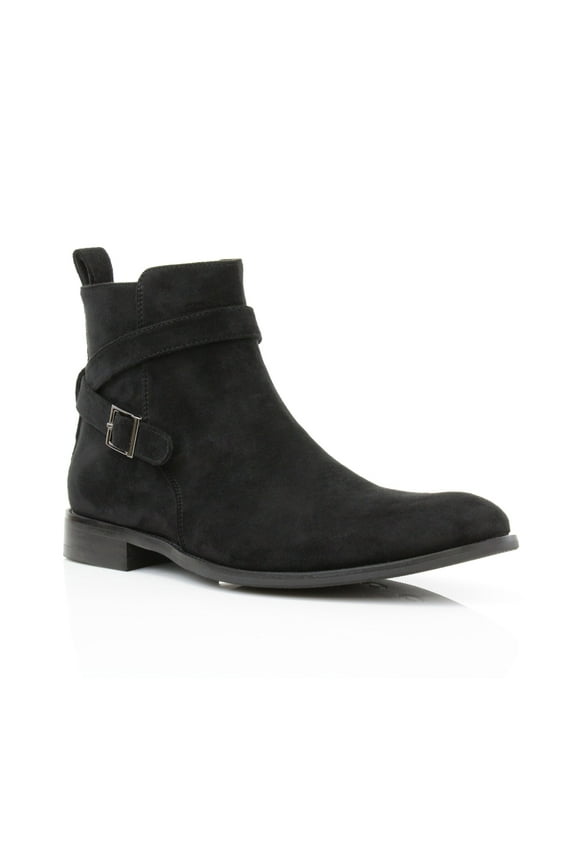 Derrick MPX806077 Classic Chelsea Boots with Strap and Buckle, in Black Suede, Men's Size 6.5