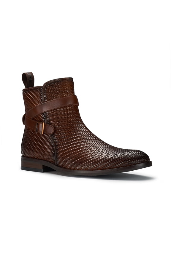 Derrick MPX806077 Classic Chelsea Boots with Strap and Buckle, in Woven Brown, Men's Size 10.5