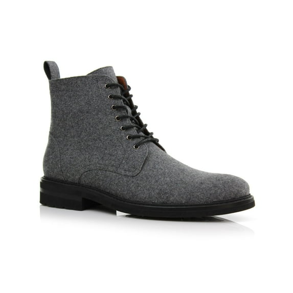 Polar Fox Duke MPX806065 Woolen Lace-up Fashion Plain-Toe Dress Boots with Zipper Closure, in Dark Grey, Men's Size 6.5