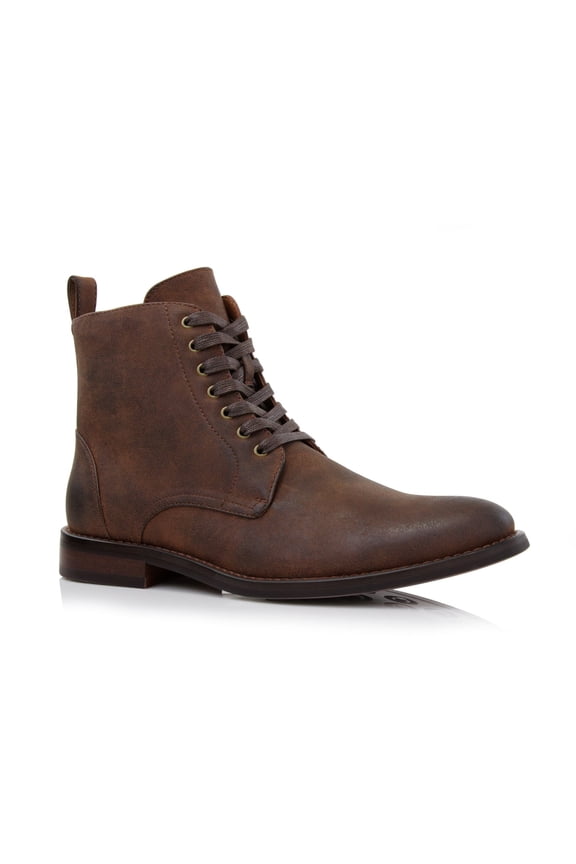 Duke MPX806065 Woolen Lace-up Fashion Plain-Toe Dress Boots with Zipper Closure, in Maple Brown, Men's Size 8.5
