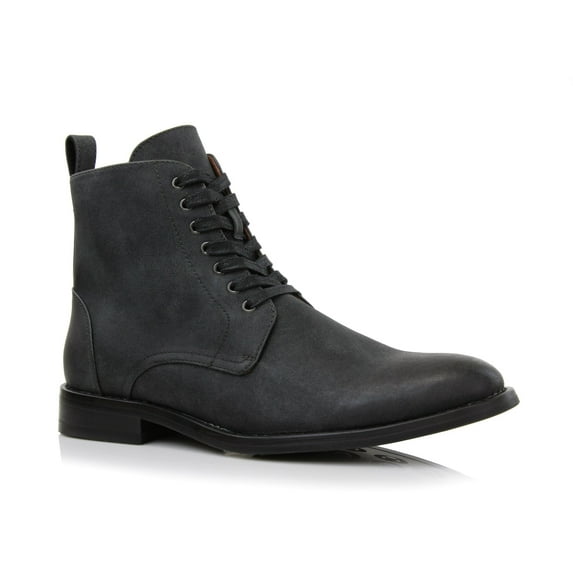 Polar Fox Duke MPX806065 Woolen Lace-up Fashion Plain-Toe Dress Boots with Zipper Closure, in Off Black, Men's Size 8.5