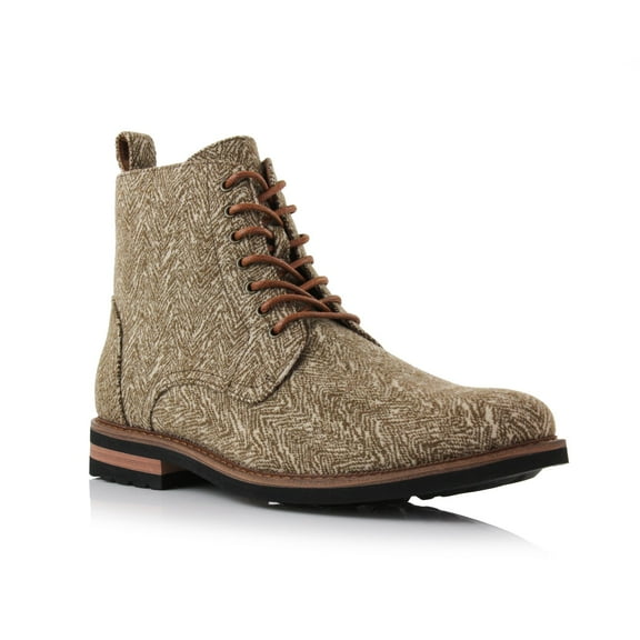 Polar Fox Duke MPX806065 Woolen Lace-up Fashion Plain-Toe Dress Boots with Zipper Closure, in Safari Brown, Men's Size 6.5