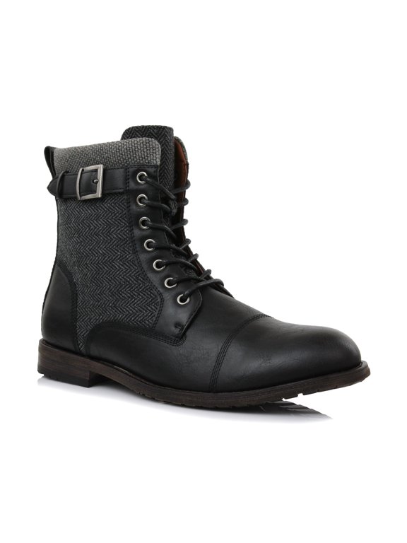Elijah MPX808566 Mens Duo-Texture Cap Toe Boot Motorcycle Zipper Boots, in Black Herringbone, Men's Size 12