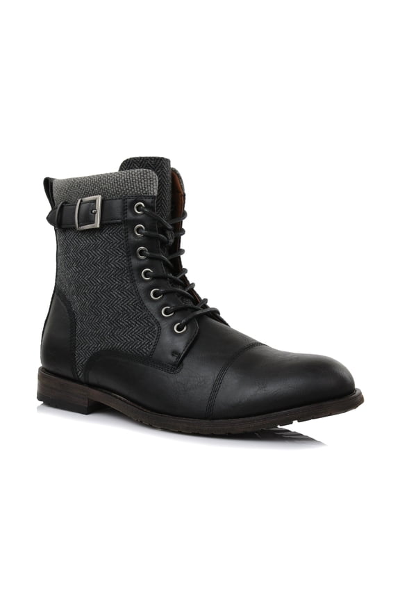 Elijah MPX808566 Mens Duo-Texture Cap Toe Boot Motorcycle Zipper Boots, in Black Herringbone, Men's Size 9.5