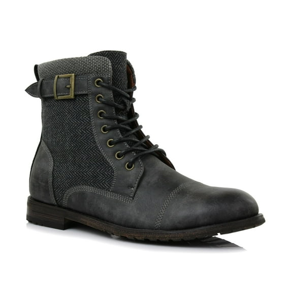 Polar Fox Elijah MPX808566 Mens Duo-Texture Cap Toe Boot Motorcycle Zipper Boots, in Charcoal Herringbone, Men's Size 8