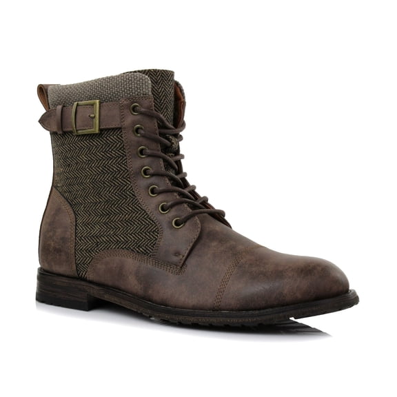 Polar Fox Elijah MPX808566 Mens Duo-Texture Cap Toe Boot Motorcycle Zipper Boots, in Chestnut Herringbone, Men's Size 6.5