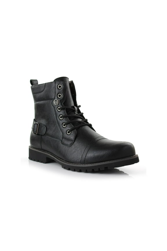 Fabian MPX808006F Mens Fur Lined Leather Cap-Toe Winter Boots, in Black, Men's Size 6.5