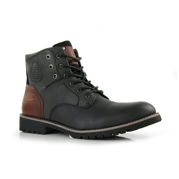 Polar Fox Homer MPX806036 Men's Casual Two-Tone Classic Combat Work Boots, in Black, Men's Size 8