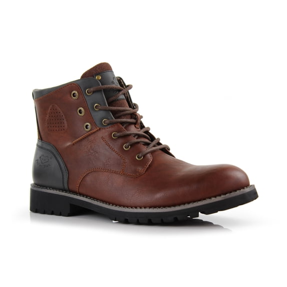 Polar Fox Homer MPX806036 Men's Casual Two-Tone Classic Combat Work Boots, in Brown, Men's Size 9.5