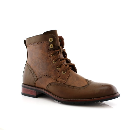 Polar Fox Jonah MPX808567 Brown Color Men's Lace Up Wing Tip Perforated Dress Ankle Boots