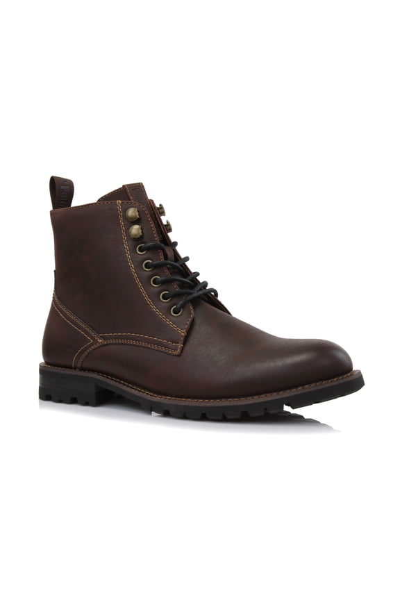 Knoxville MPX806068 Mens Casual Work Laced Classic Motorcycle Combat Zipper Boots, in Bourbon Dark Brown, Men's Size 9.5