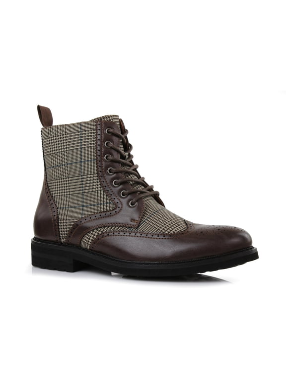 Manchester MPX806076 Classic Wing-Tip Plaid Dress Boots, in Irish Coffee, Men's Size 9