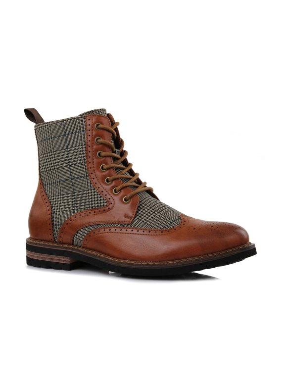 Manchester MPX806076 Classic Wing-Tip Plaid Dress Boots, in Whisky, Men's Size 9.5