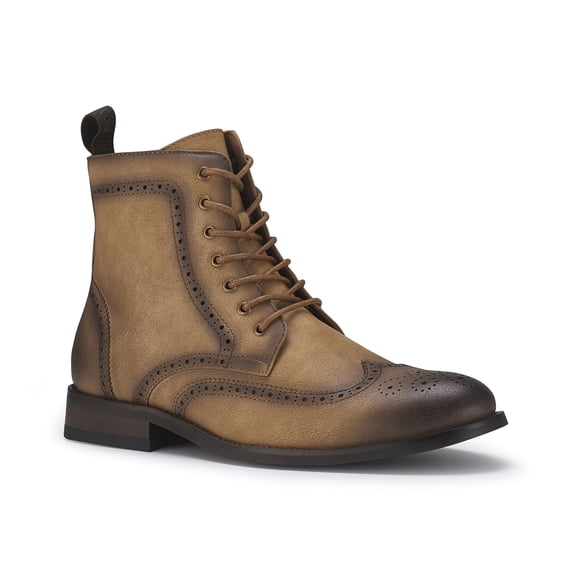 Polar Fox Manson MPX806091 Classic Wing-tip Burnished Style Dress Boots, in Tan, Size 9