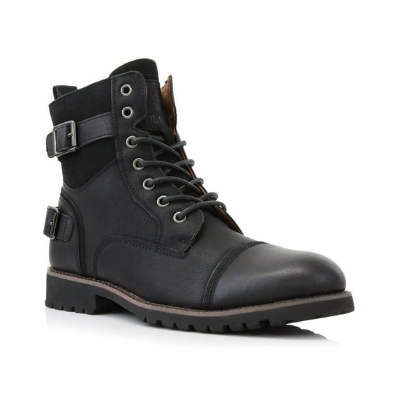 Polar Fox Patrick MPX808583 Men's 7-Eyelets Classic Combat Motorcycle Biker Boots with Zipper Closure, in Black, Men's Size 10.5
