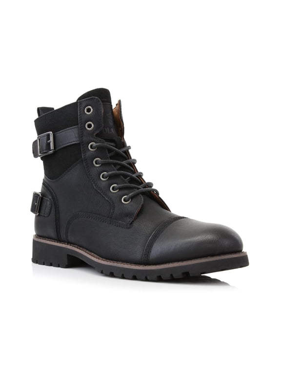 Patrick MPX808583 Men's 7-Eyelets Classic Combat Motorcycle Biker Boots with Zipper Closure, in Black, Men's Size 12