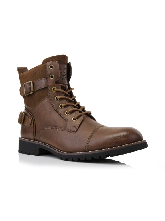 Patrick MPX808583 Men's 7-Eyelets Classic Combat Motorcycle Biker Boots with Zipper Closure, in Brown, Men's Size 10.5