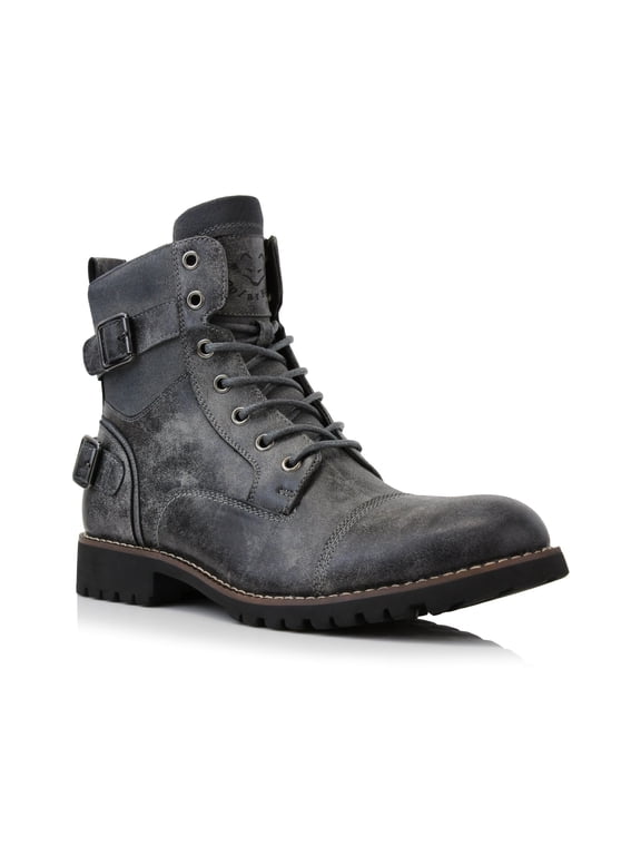 Patrick MPX808583 Men's 7-Eyelets Classic Combat Motorcycle Biker Boots with Zipper Closure, in Grey, Men's Size 8.5