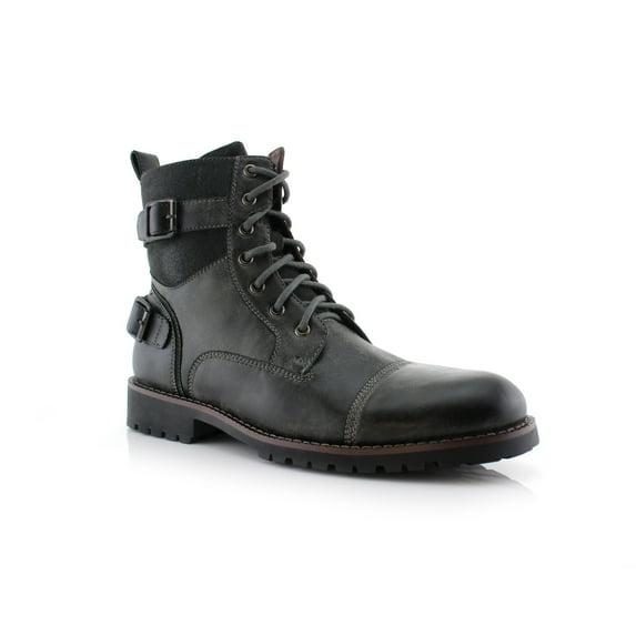 Polar Fox Patrick MPX808583 Men's 7-Eyelets Classic Combat Motorcycle Biker Boots with Zipper Closure, in Grey, Men's Size 9