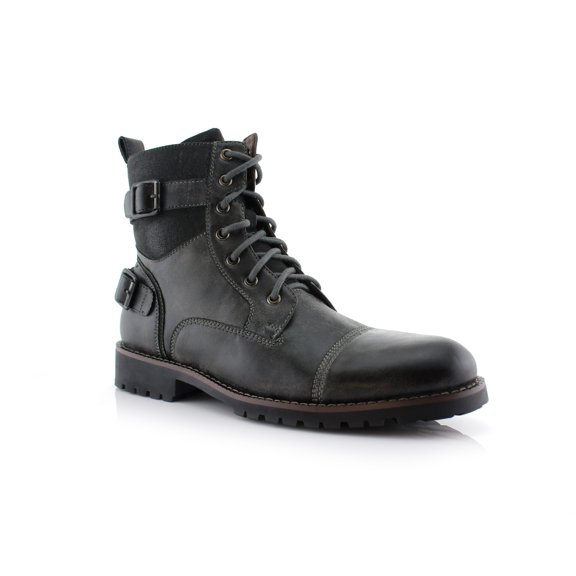 Polar Fox Patrick MPX808583 Men's 7-Eyelets Classic Combat Motorcycle Biker Boots with Zipper Closure, in Grey, Men's Size 9