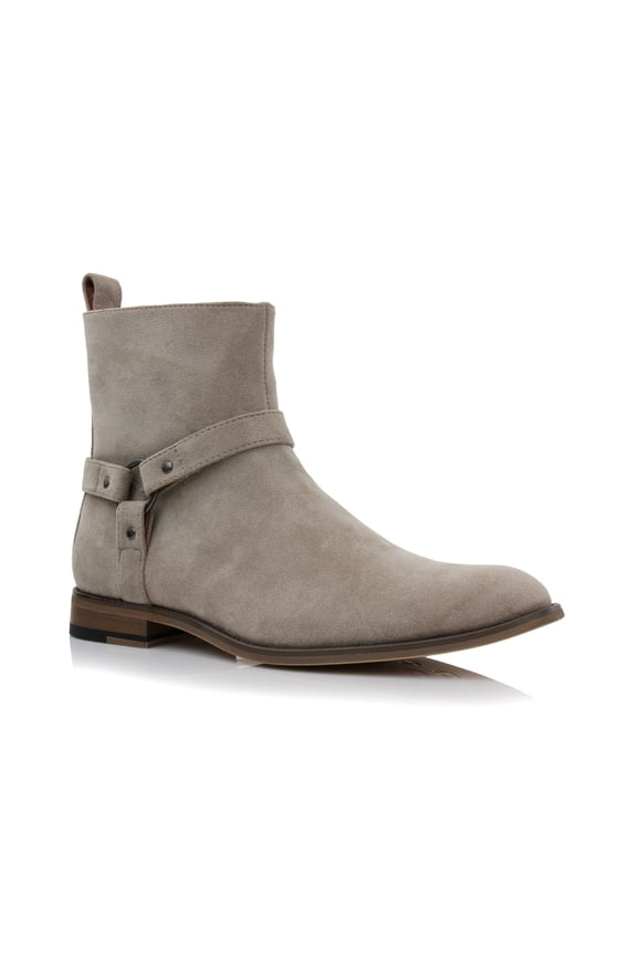 Rhett MPX806078 Memory Foam Chelsea Boots with Strap and Buckle, in Beige Suede, Men's Size 6.5
