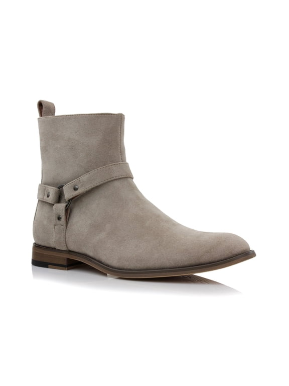 Rhett MPX806078 Memory Foam Chelsea Boots with Strap and Buckle, in Biege Suede, Men's Size 10