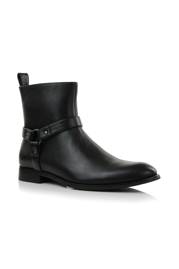 Rhett MPX806078 Memory Foam Chelsea Boots with Strap and Buckle, in Black, Men's Size 6.5