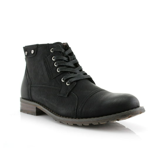 Polar Fox Ronny MPX806037 Mens Casual Work Lace Up Classic Motorcycle Combat Boots, in Black, Men's Size 6.5