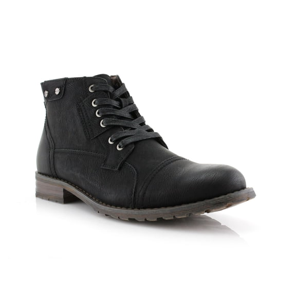 Polar Fox Ronny MPX806037 Mens Casual Work Lace Up Classic Motorcycle Combat Boots, in Black, Men's Size 9.5