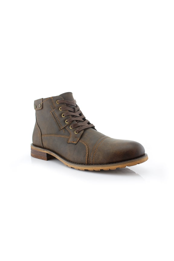 Ronny MPX806037 Mens Casual Work Lace Up Classic Motorcycle Combat Boots, in Brown, Men's Size 7.5