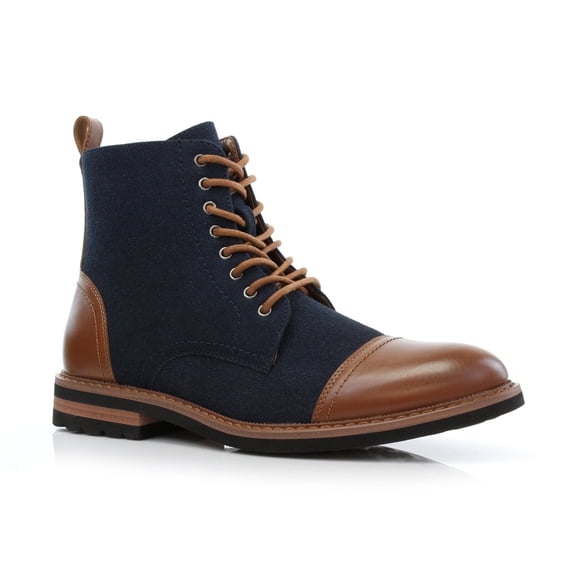 Polar Fox Wright MPX808583A Men's 7-Eyelets Classic Dress Boots with Zipper Closure, in Blue Taupe, Men's Size 12