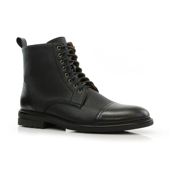 Polar Fox Wright MPX808583A Men's 7-Eyelets Classic Dress Boots with Zipper Closure, in Grained Black, Men's Size 9.5