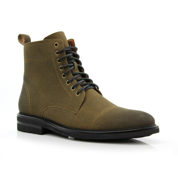 Polar Fox Wright MPX808583A Men's 7-Eyelets Classic Dress Boots with Zipper Closure, in Olive Suede, Men's Size 9