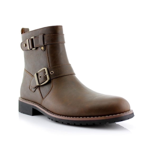 Polar Fox Wyatt MPX608005 Mens Casual Engineer Zipper and Buckle Motorcycle Boots - Brown, Size 12