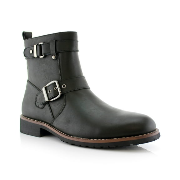 Polar Fox Wyatt MPX608005 Mens Casual Engineer Zipper and Buckle Motorcycle Boots, in Black, Men's Size 10.5