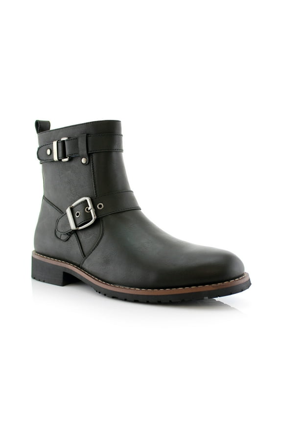 Wyatt MPX608005 Mens Casual Engineer Zipper and Buckle Motorcycle Boots, in Black, Men's Size 9.5