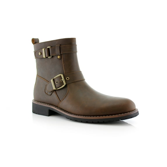Polar Fox Wyatt MPX608005 Mens Casual Engineer Zipper and Buckle Motorcycle Boots, in Brown, Men's Size 7.5