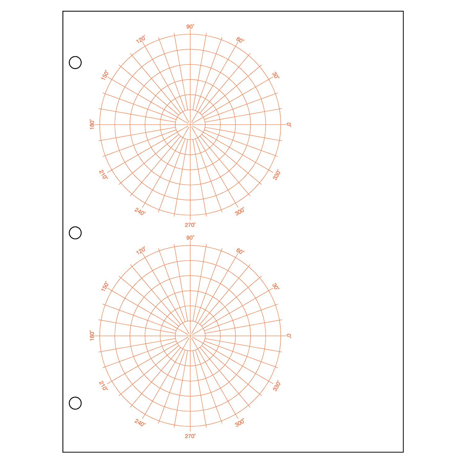 Polar Graph Paper with Degrees, 2 Polar Graphs with 3/8" Spacing