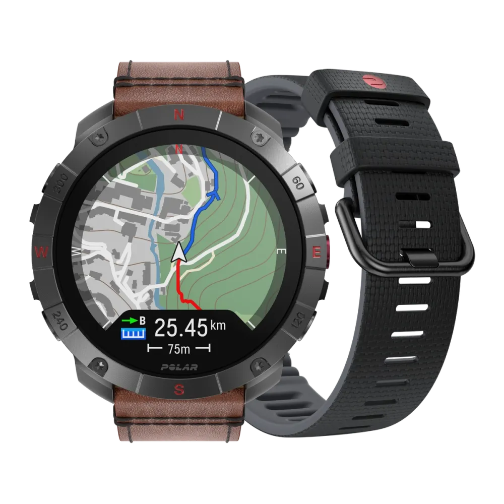 Polar Grit X2 Pro Titan Ultra Premium GPS Smart Sports Watch – Ultimate Outdoor Adventure Watch with Rugged Titanium Design, Advanced Navigation, with an additional leather wristband
