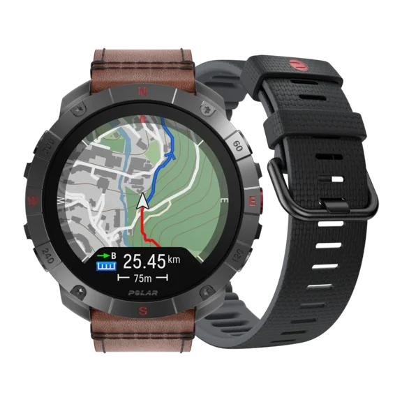 Polar Grit X2 Pro Titan Ultra Premium GPS Smart Sports Watch – Ultimate Outdoor Adventure Watch with Rugged Titanium Design, Advanced Navigation, with an additional leather wristband