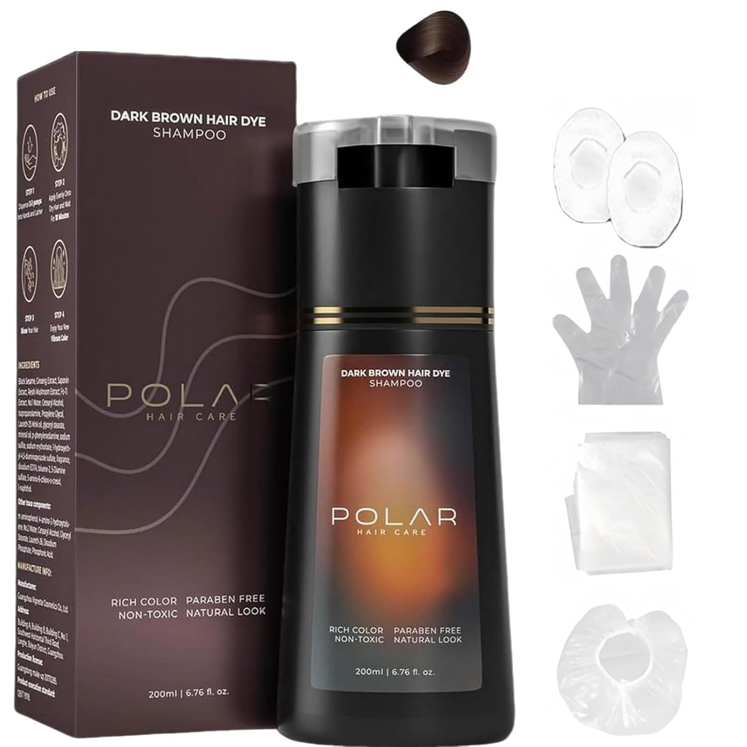 Polar Hair Dye Shampoo, Polar Shampoo, Polar Haircare, Polar Hair Care Shampoo, Bubble Hair Dye Shampoo for Men & Women, Suitable for Women & Men (Dark Brown*1pc)