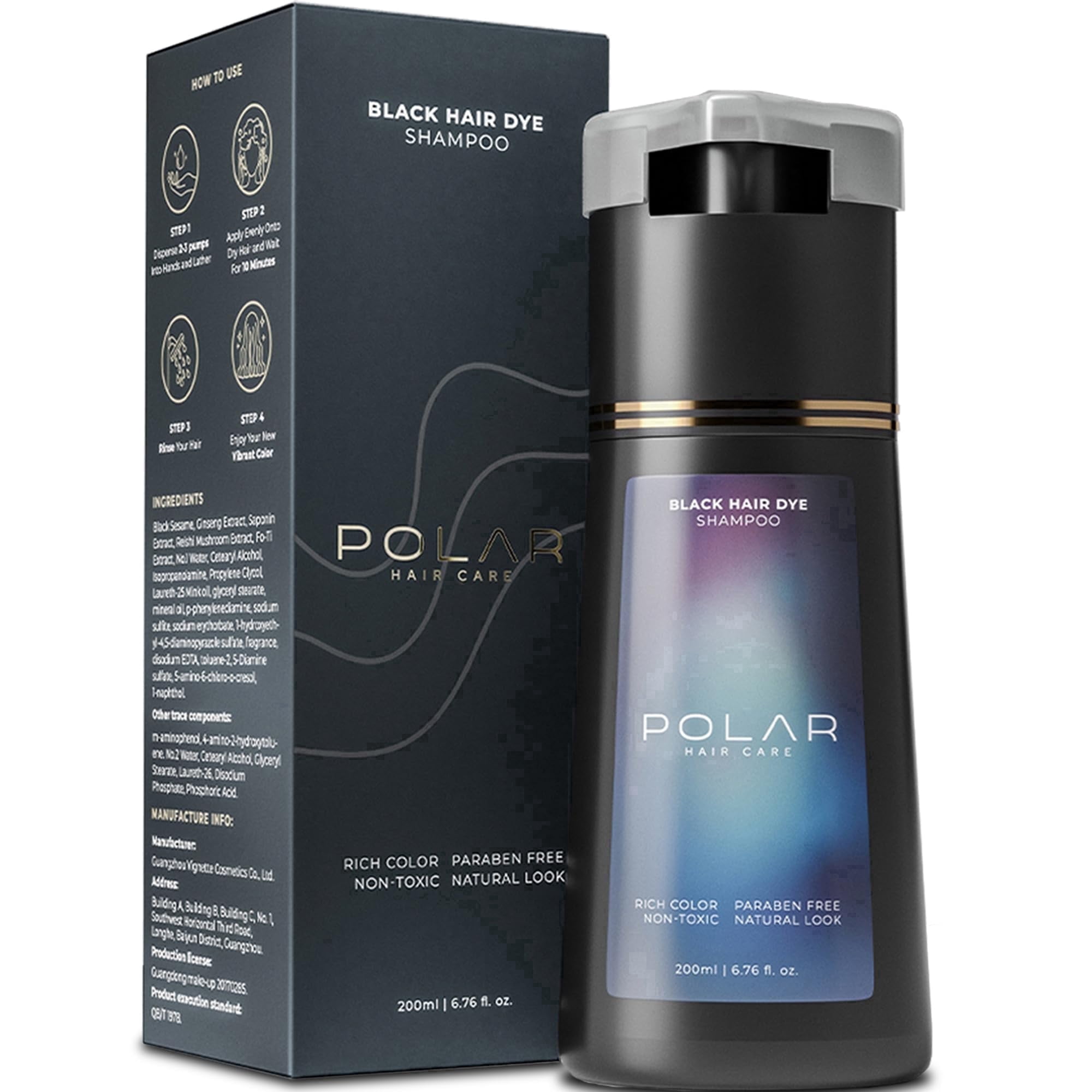 Polar Haircare - Jet Black Hair Dye for Gray Hair Natural Hair Dye Kit - 6.76 fl oz