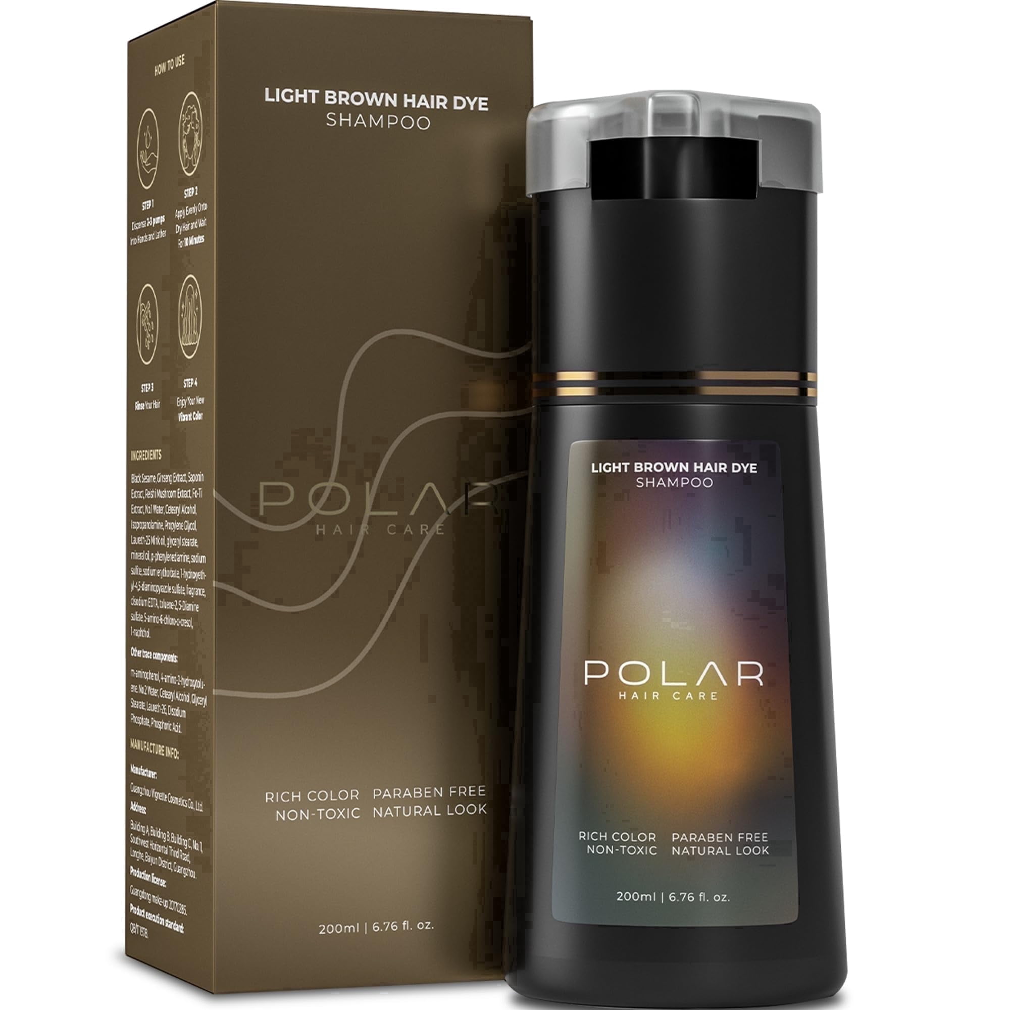 Polar Haircare - Light Brown Dye for Gray Hair - Natural Semi Permanent Dye 6.76 fl oz