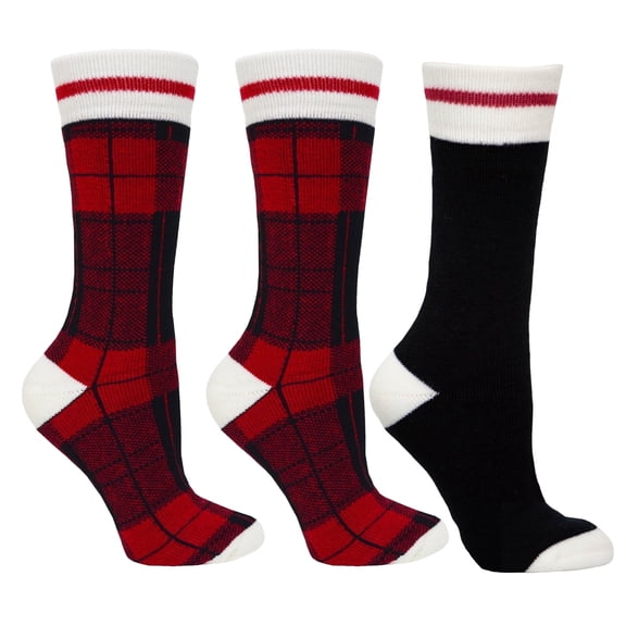 Polar Heat Women’s Brushed Acrylic Heat Series Winter Socks, 3 Pack Cozy Winter Socks, Red Black