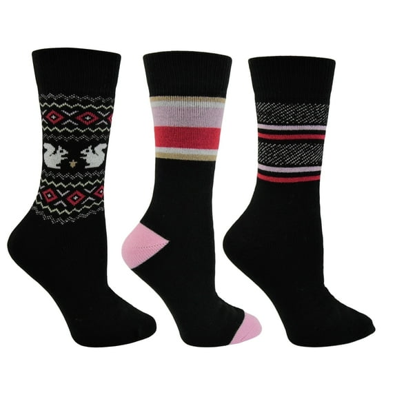 Polar Heat Women’s Brushed Acrylic Heat Series Winter Socks, 3 Pack Cozy Winter Socks, Squirrel Black Pink